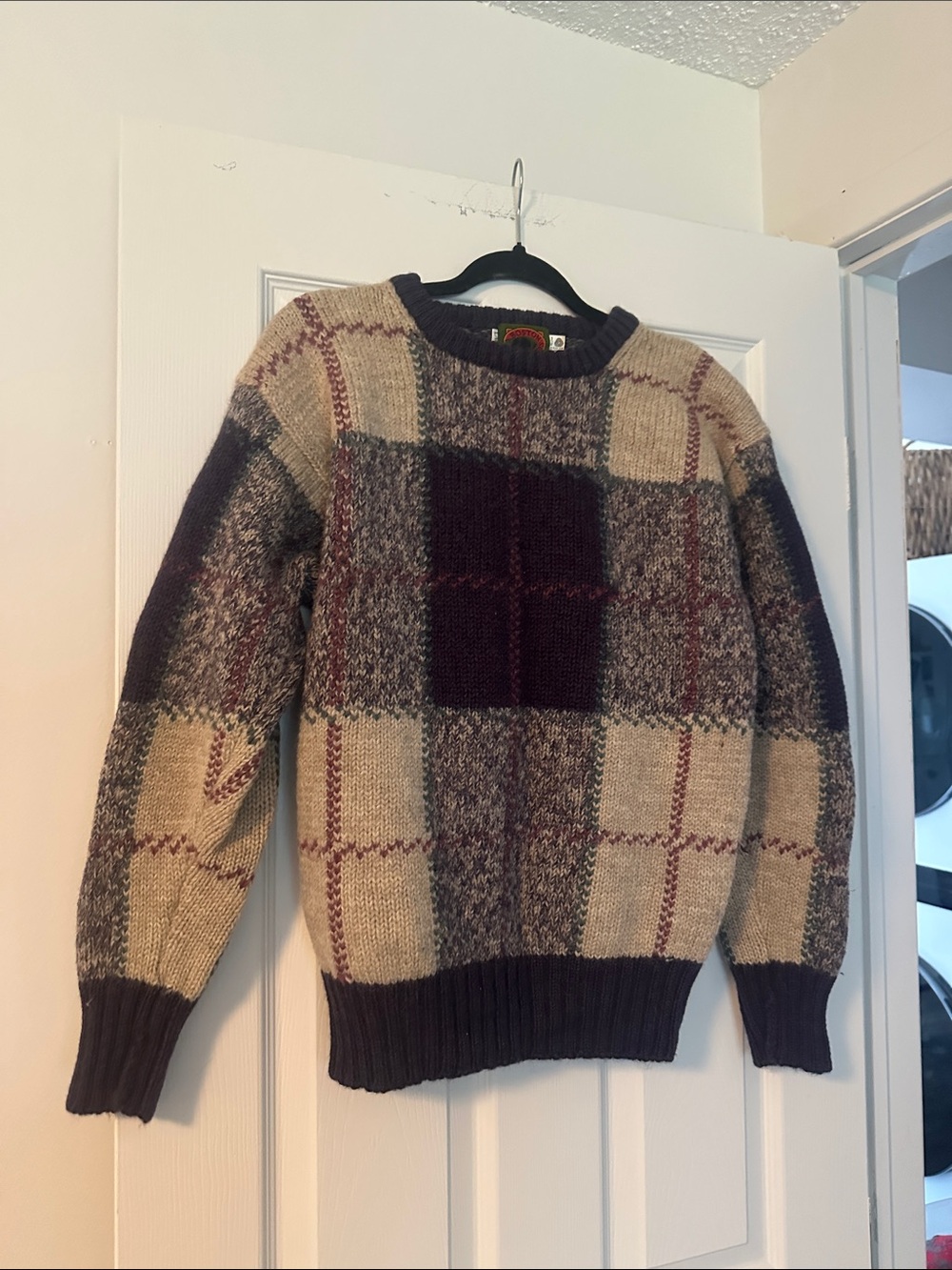 100% Wool Boston Traders Crewneck Sweater in Beige, Brown, and Burgundy